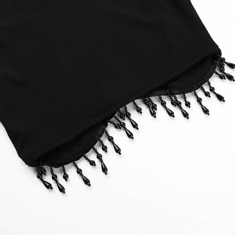Goth Dark Cyber Y2K Skinny Turtleneck Tank Top Sexy Moon Chain Tassel Sleeveless Crop Tops Gothic Women Punk Streetwear Alt Vest