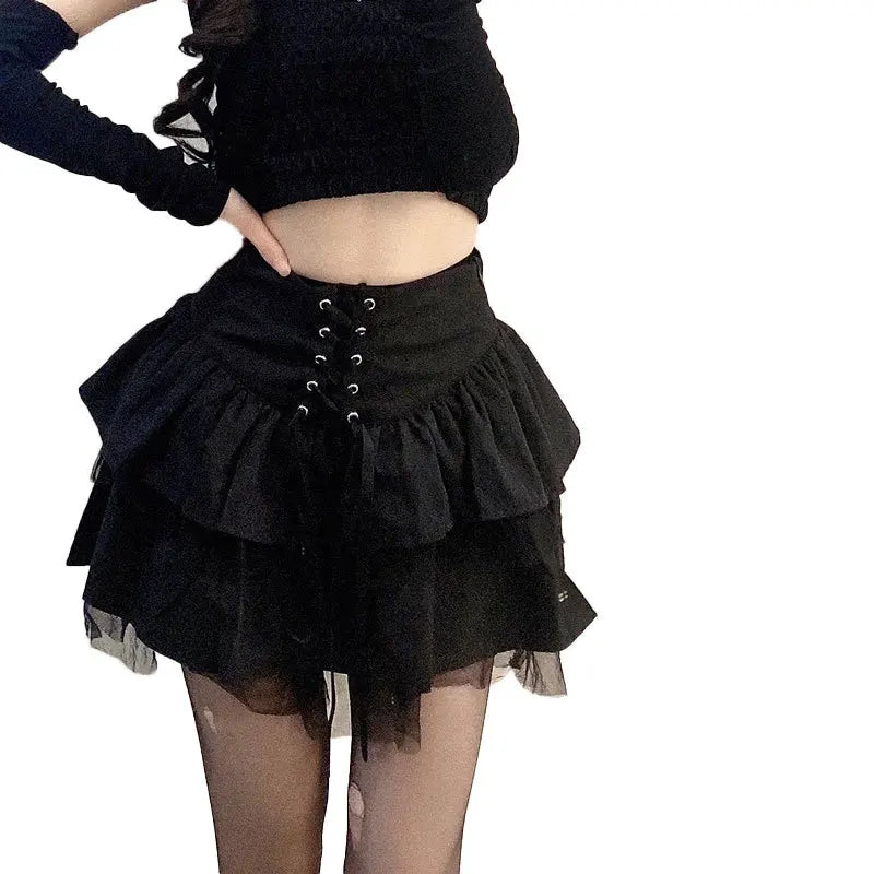 High Waist Bow Tie Puffy Skirt Women's Summer Half-length Hip Concealing Short Skirt Fresh Sweet Style Polyester Fabric