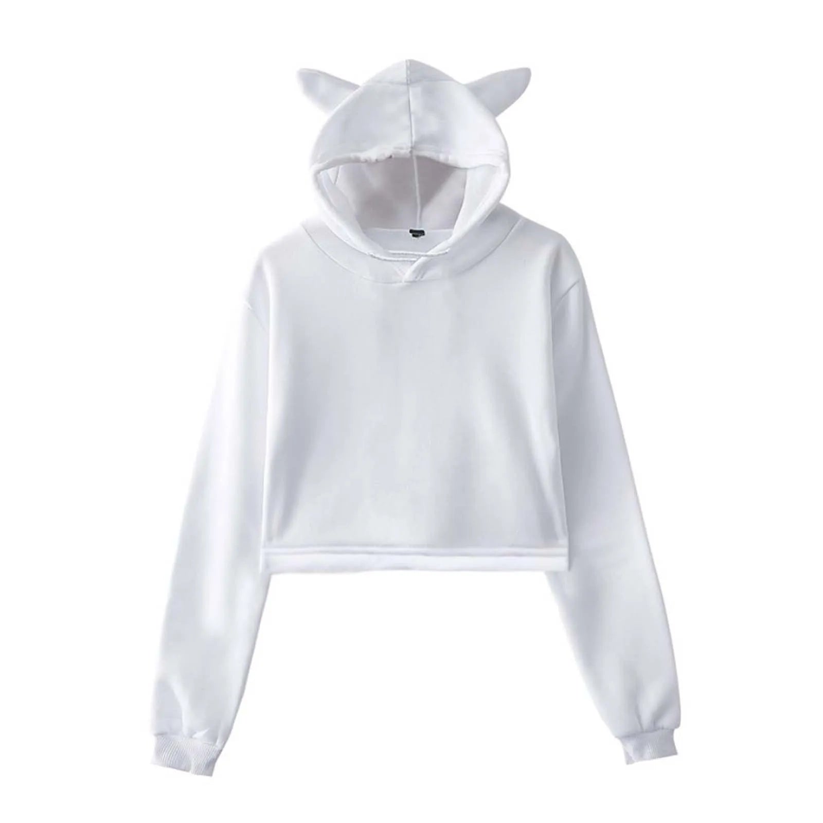 Women Sexy Short Hoodies Long Sleeve Fashionable Solid Color Cat Ear Cute Hooded Sweatshirt Autumn Spring Casual Crop Top Coat