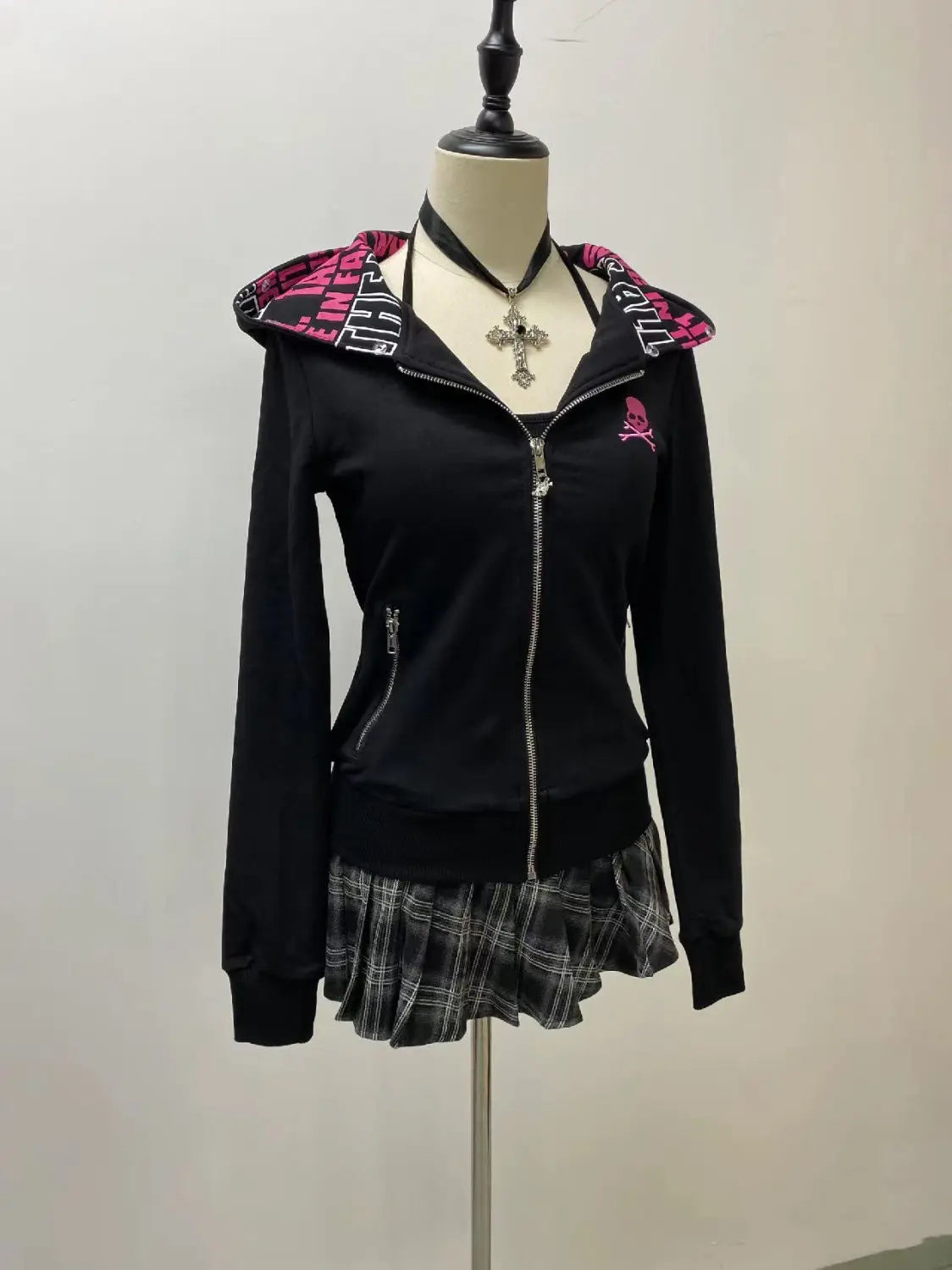 Hoodies Women Clothes Winter 90s Vintage Sweatshirt Gothic Zip Up Hoodie Skull Slim Long Sleeves Tops Aesthetic Y2k Jacket Hoody