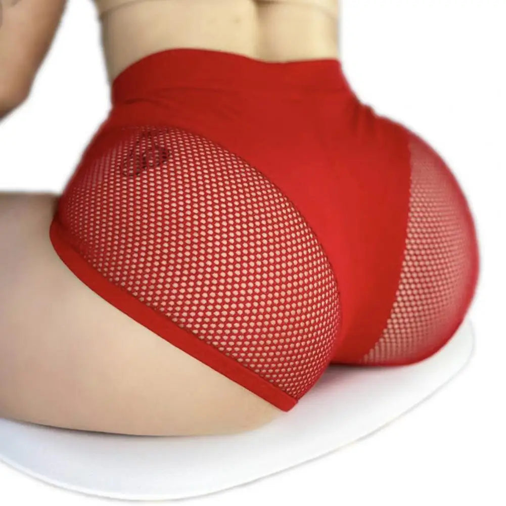 High Waist Booty Shorts Women Mesh Yoga Gym Pole Dance