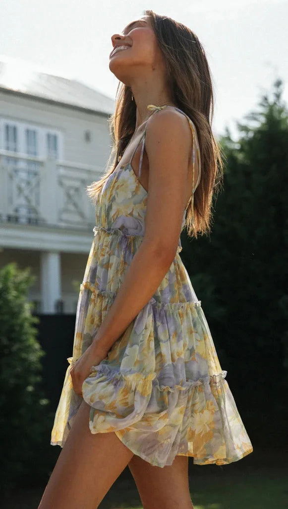 Vintage Floral Backless Mini Dress | Summer Spaghetti Strap