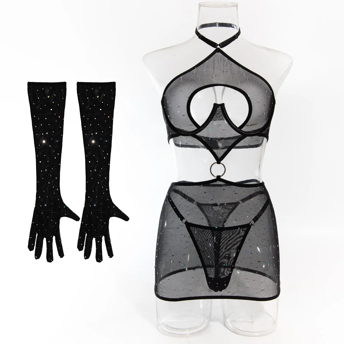 Dazzling Sequin Mesh Lingerie Set - Sexy Clubwear