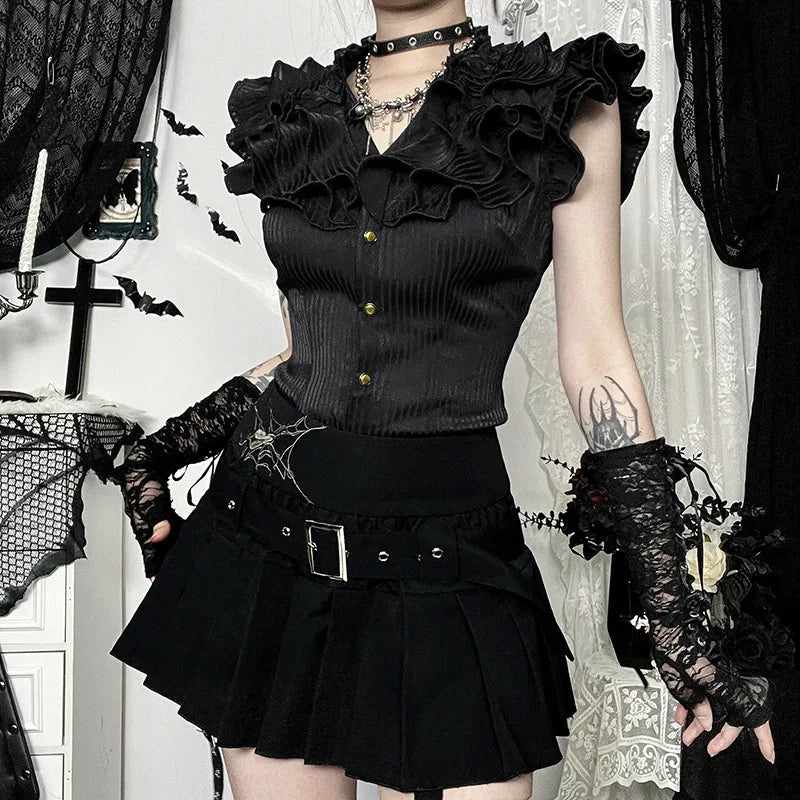Subculture College Style Hot Girl Pleated Skirt Summer New Dark Hot Girl High-waisted Slim Short Skirts Aesthetic 90s Y2K Party