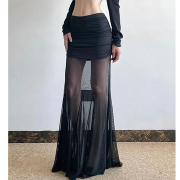 Mermaid Long Skirt: High-Waist Splice Design