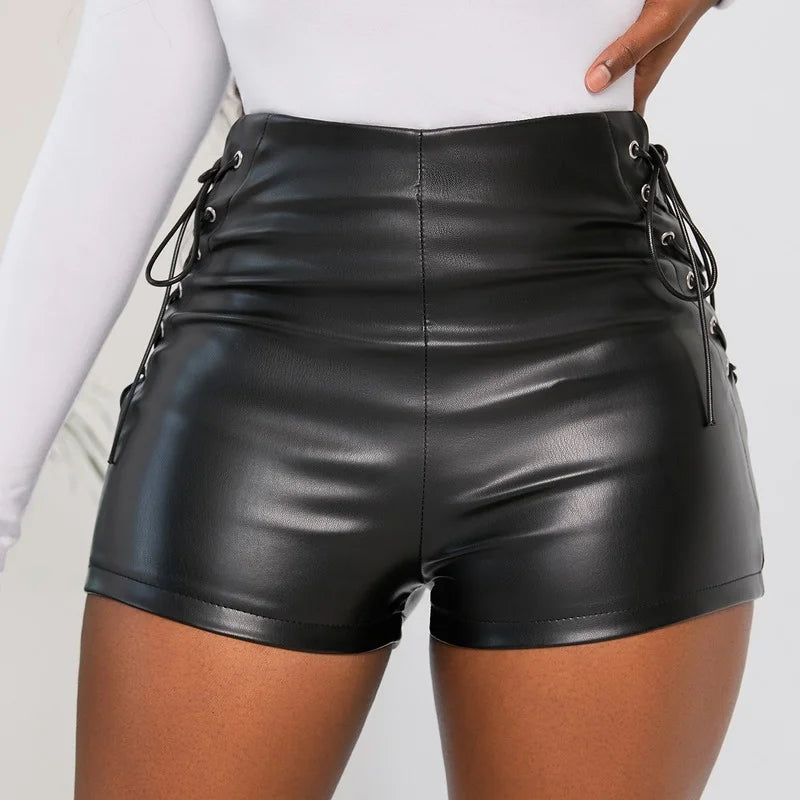 Women Shorts Pants High Waist Bandage Elastic Fitness Streewear Trousers Bodycon Casual Latex Shorts Black Pantalones Outfits