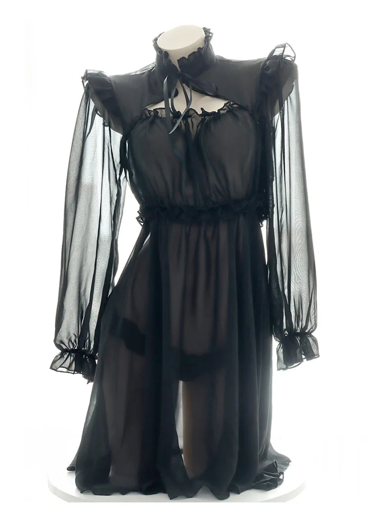 Alluring Lolita Maid Lingerie Dress | Sheer Lace Cosplay Set