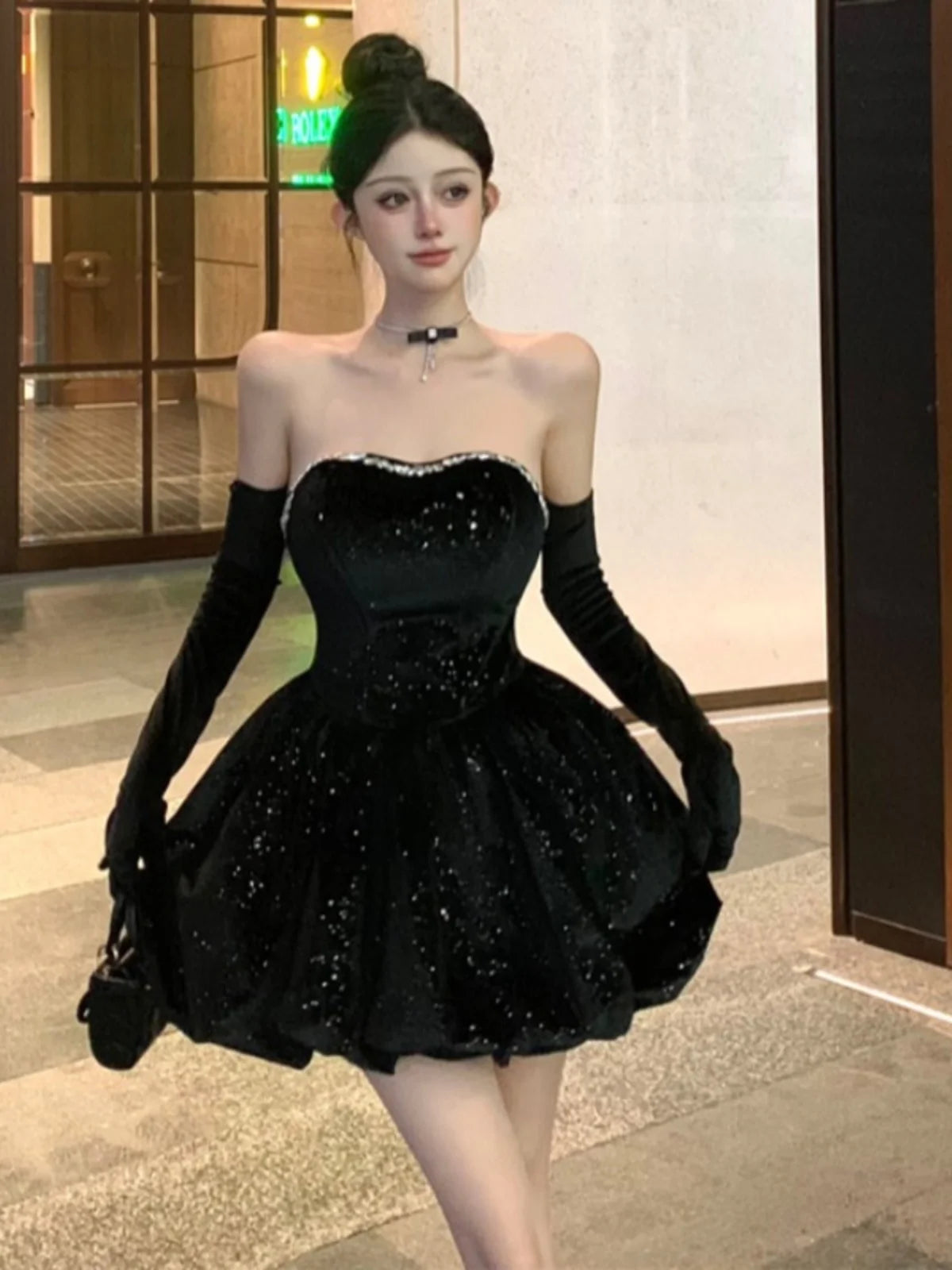 Velvet Strapless Mini Wrap Dress | Elegant Party & Birthday