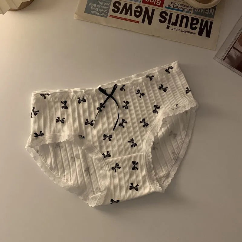Kawaii Lolita Bow Cotton Panties | Mid-Waist Antibacterial Briefs
