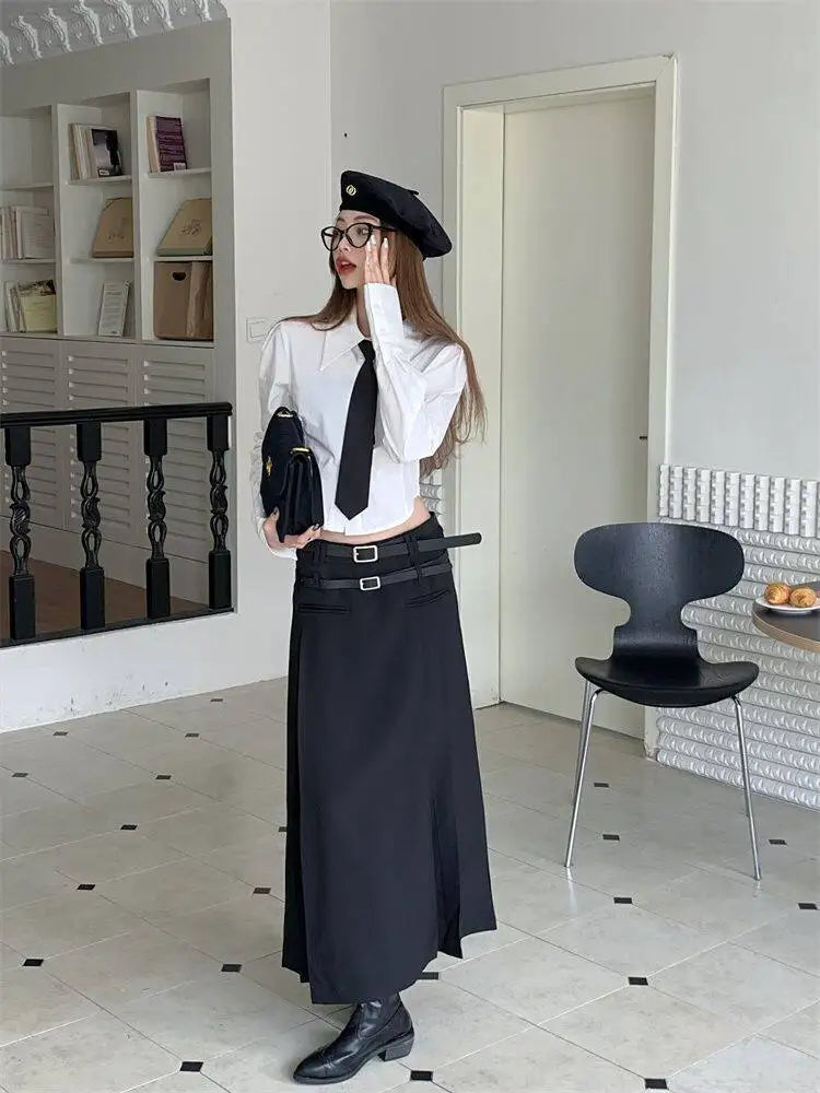 Women's Early Spring Short Sleeve Long Shirt Hong Kong Style Loose Fit Versatile Slimming Design Trendy Top Casual Shirt