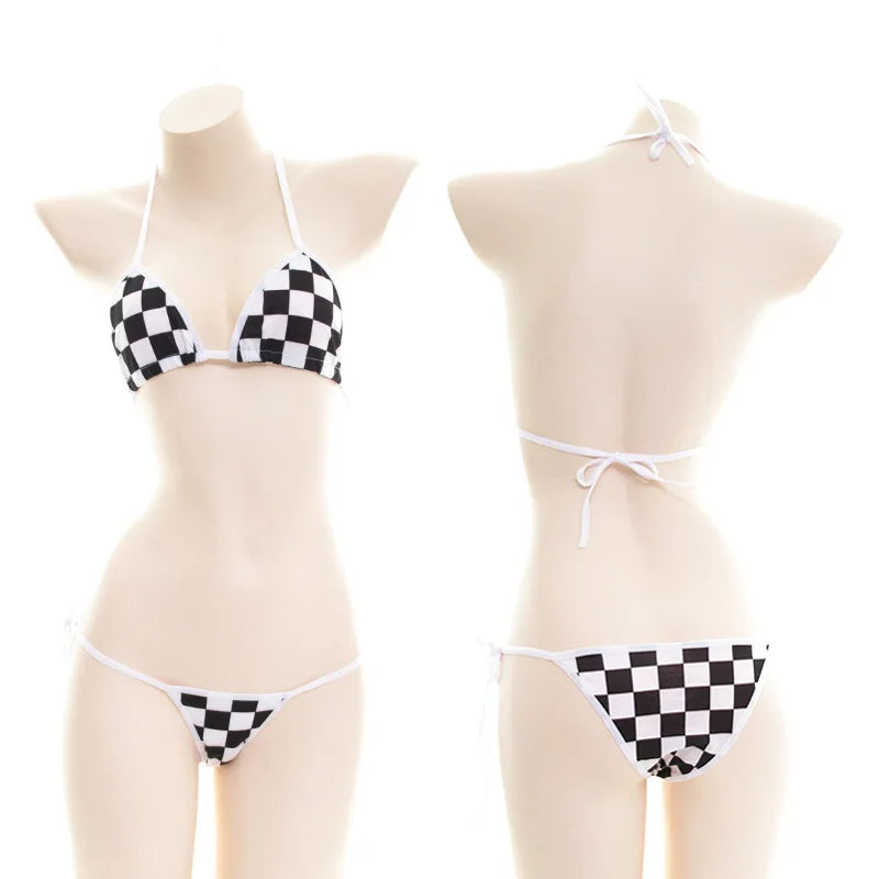 Anime Maid Cosplay Bikini Set | 2026 New Leather-Look Thong Swimsuit