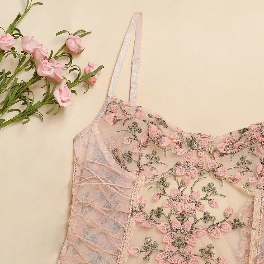 Exotic Floral Lace Bodysuit | Sexy Deep V Backless Lingerie