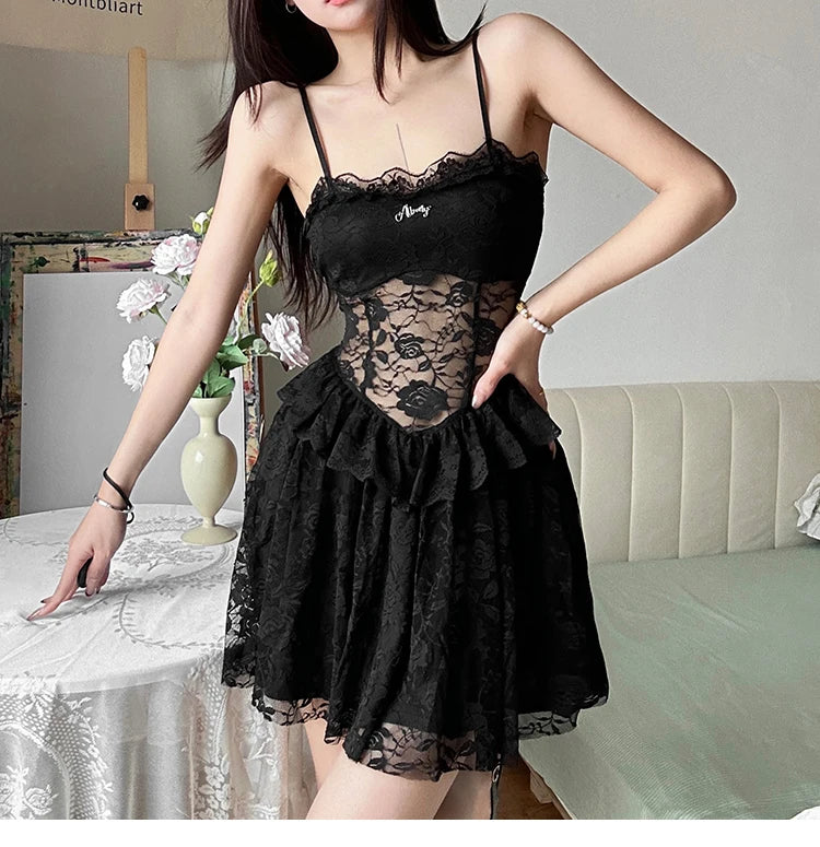 Elegant Lace Splice Bare Shoulder A-Line Midi Dress