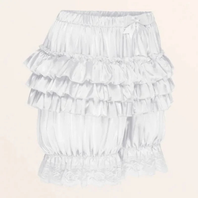 Satin Lace Ruffles Lolita Bloomers Shorts Pants Women Pink Tiered Kawaii Pumpkin Panties Y2k Vintage Victorian Bloomer