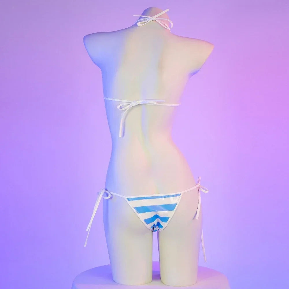 Daring PU Leather Micro Bikini Set | Anime Stripes Sexy Swimwear